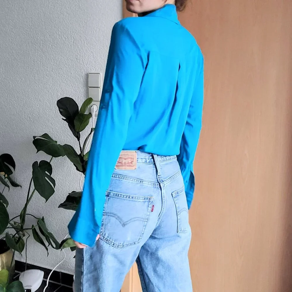 Express The Portofino Shirt Slim Fit Button Down Long Sleeve Top Cobalt Blue XS - Picture 4 of 10
